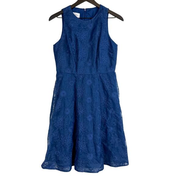 Donna Morgan Embroidered Floral Fit & Flare Dress Blue Knee Length - 4 - Picture 1 of 8